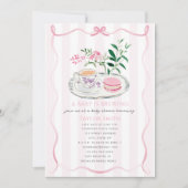 Ein Baby brütet Extravagantes Macaron Pink Bow Tea Einladung (Vorderseite)