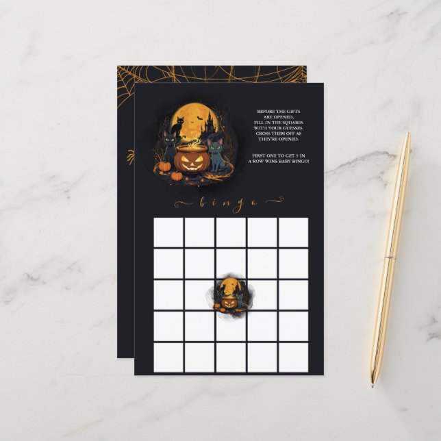 Ein Baby brütet Halloween Baby Shower Bingo Game (Vorderseite/Rückseite Beispiel)