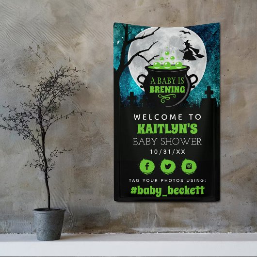 Ein Baby brütet Halloween-Babydusche. Empfang Banner
