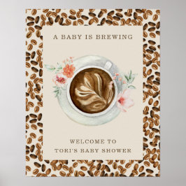 Ein Baby brütet Kaffeebohnen mit Blumenspülung Poster
