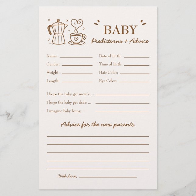 Ein Baby brütet Kaffeevoraussagen und Ratschläge (Vorderseite)