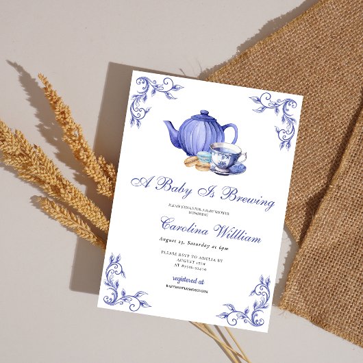 Ein Baby brütet lila Tea Party Baby Dusche Einladung