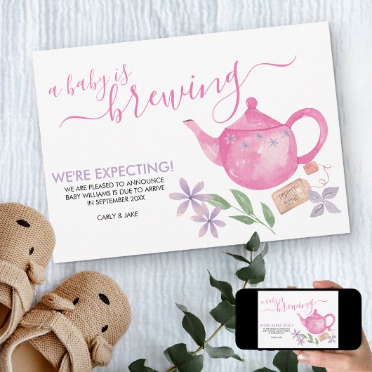 Ein Baby brütet | Niedlich Pink Teapot Schwangersc Ankündigung