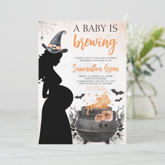 Ein Baby brütet Orange Halloween Baby Dusche Einladung (Stehend Vorderseite)