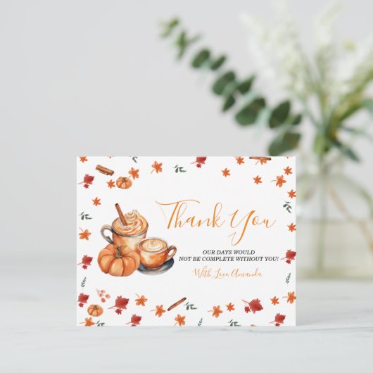 Ein Baby brütet Pumpkin Gewürz-Kaffee-Babydusche Dankeskarte (Stehend Vorderseite)