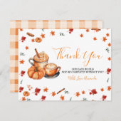 Ein Baby brütet Pumpkin Gewürz-Kaffee-Babydusche Dankeskarte (Vorne/Hinten)