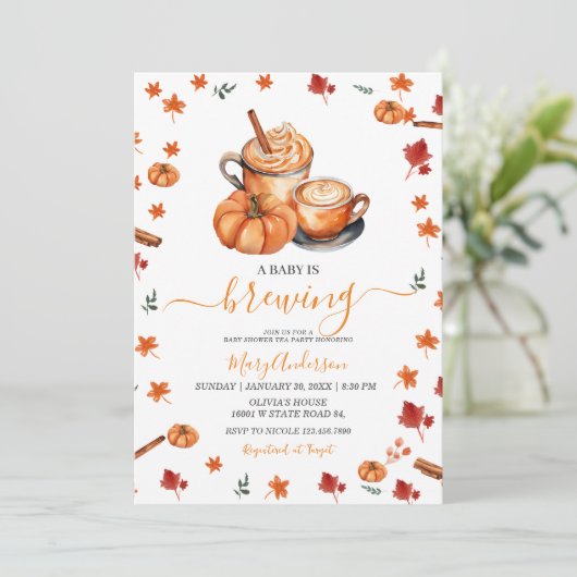 Ein Baby brütet Pumpkin Gewürz-Kaffee-Babydusche Einladung (Stehend Vorderseite)
