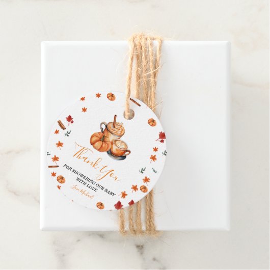 Ein Baby brütet Pumpkin Gewürz-Kaffee-Babydusche Geschenkanhänger (Beispiel)