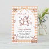 Ein Baby brütet Pumpkin Spice Bow Baby Dusche Einladung (Stehend Vorderseite)