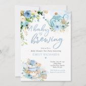 Ein Baby brütet Tea Party Baby Dusche Blue Rose Einladung (Vorderseite)