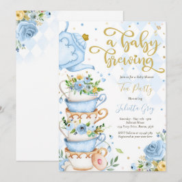 Ein Baby brütet Tea Party Baby Dusche Blue Rose Einladung