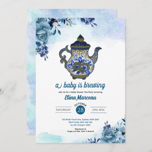 Ein Baby brütet Tea Party Baby Dusche Einladung (Vorne/Hinten)