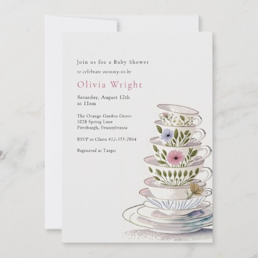 Ein Baby brütet Tea Party Baby Dusche Einladung (Vorderseite)