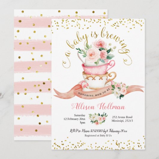Ein Baby brütet Tea Party Baby Dusche Einladung (Vorne/Hinten)