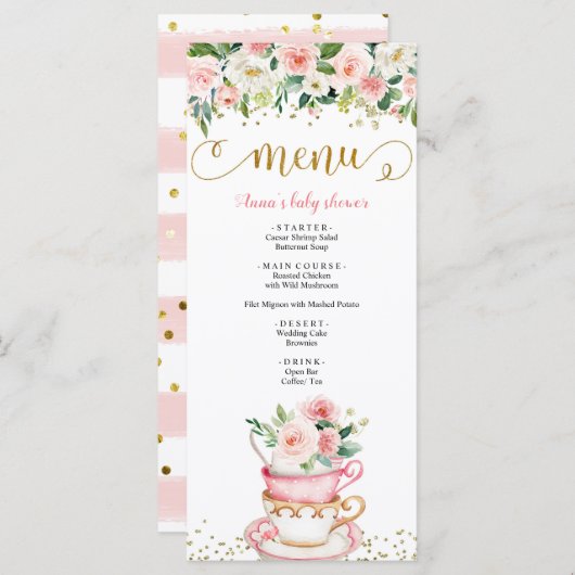 Ein Baby brütet Tea Party Baby Duwer Menü Menükarte (Vorne/Hinten)