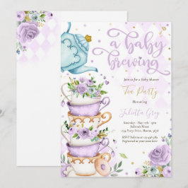 Ein Baby brütet Tea Party Babydusche Lilac Rose Einladung