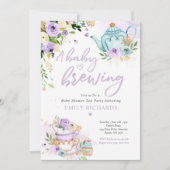 Ein Baby brütet Tee-Party-Babydusche Lila Einladung (Vorderseite)