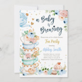 Ein Baby brütet Tee Party Blue Baby Dusche Einladung (Vorderseite)