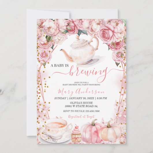 Ein Baby brütet Tee Pumpkin Girl Baby Shower Einladung (Vorderseite)