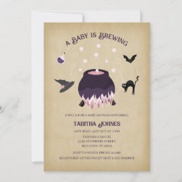 Ein Baby brütet. | Vintage Halloween-Kinderdusche Einladung