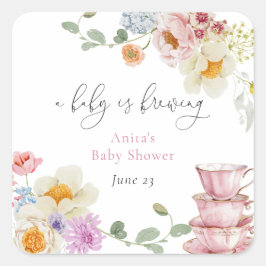 Ein Baby brütet Wildblume Tea Baby Dusche Quadratischer Aufkleber