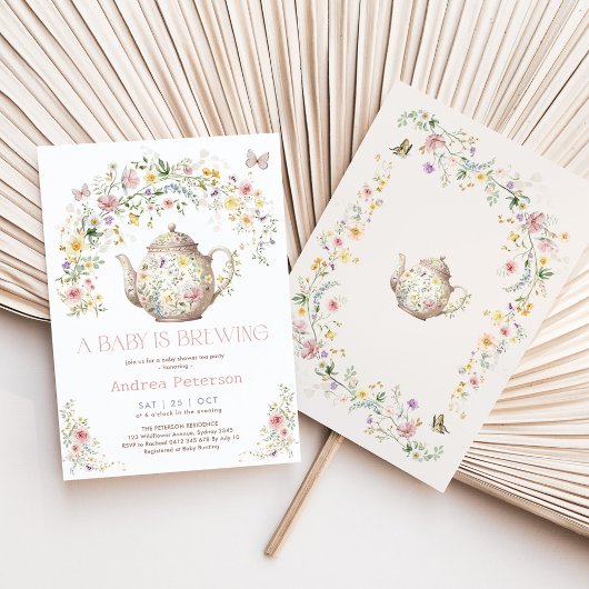 Ein Baby brütet Wildblume Tea Party Babydusche Einladung