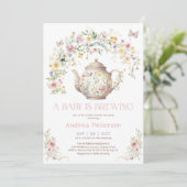 Ein Baby brütet Wildblume Tea Party Babydusche Einladung (Stehend Vorderseite)