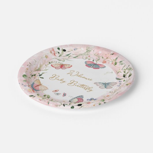 Ein Baby Butterfly ist auf dem Weg zur Babydusche Pappteller (Schrägansicht)