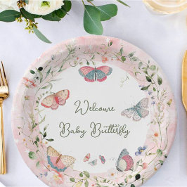 Ein Baby Butterfly ist auf dem Weg zur Babydusche Pappteller