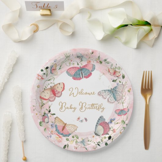 Ein Baby Butterfly ist auf dem Weg zur Babydusche Pappteller (Hochzeit)