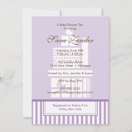 Ein Baby-Dusche Tee-Party - Mädchen Einladung (Rückseite)