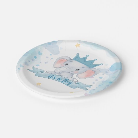 ein Baby Elefanten Baby Dusche Party Pappteller (Schrägansicht)