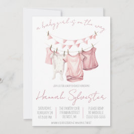 Ein Baby Girl ist unterwegs! Wäscheleine Babydusch Einladung