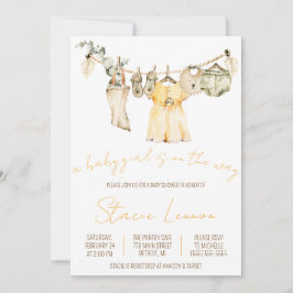 Ein Baby Girl ist unterwegs! Wäscheleine Babydusch Einladung