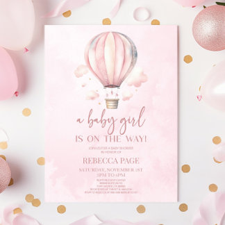 Ein Baby Girl Pink Hot Air Ballon Babydusche Einladung