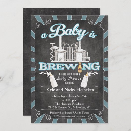 Ein "Baby is Brewing" Paare GRILLEN Invitation - J Einladung (Vorne/Hinten)