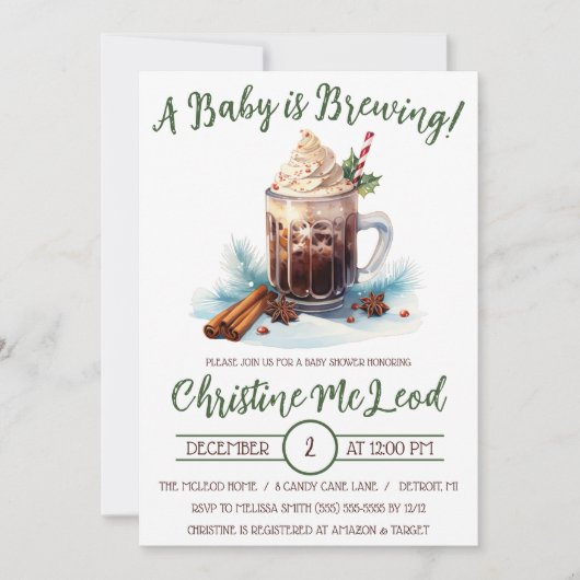 Ein Baby ist Brei, Holiday Iced Coffee Baby Dusche Einladung (Vorderseite)