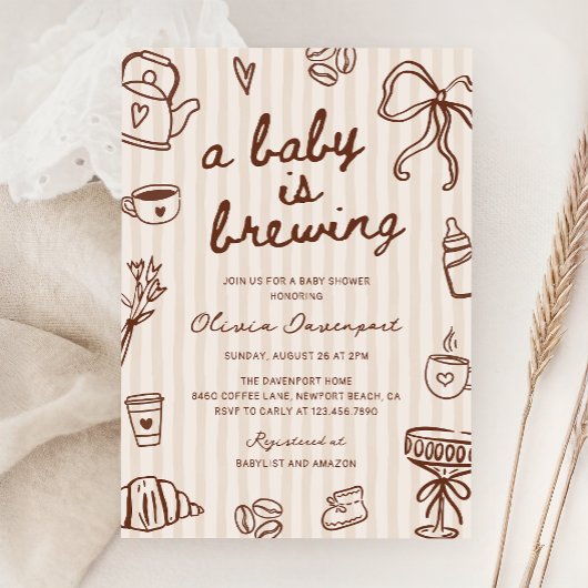 Ein Baby ist das Brennen einer Kaffee Hand gezogen Einladung