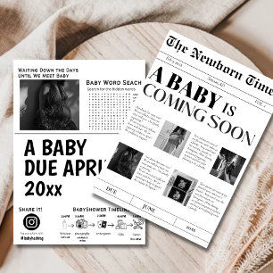 Ein Baby Kommt bald Vintage-Zeitungs-Babyshower Einladung