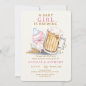 Ein Baby Mädchen brät Pink Bottle Baby Dusche Einladung (Vorderseite)