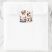 Ein Baby Mädchen und ihre Puppy Pink Babydusche Quadratischer Aufkleber (Tasche)