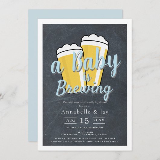 Ein Baby wird Bier Co-ed Blue Baby Dusche brauen Einladung (Vorne/Hinten)