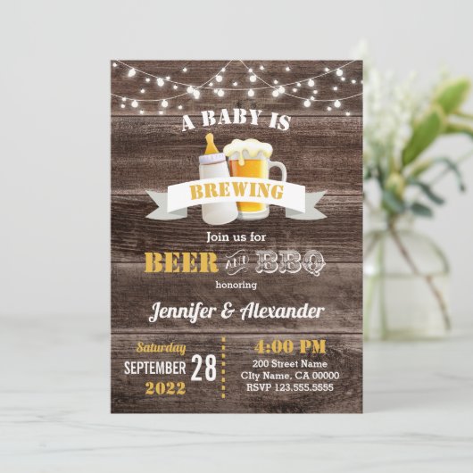 Ein Baby wird brauen, oder Babys werden brauen Einladung (Stehend Vorderseite)