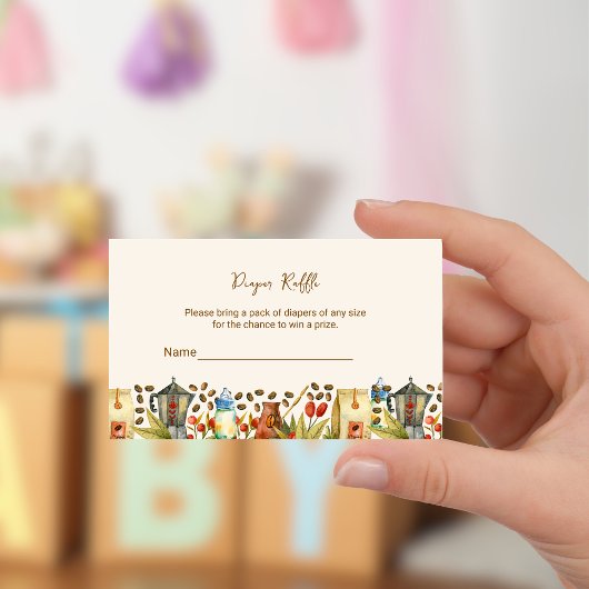 Ein Baby wird Kaffee-Windeln-Raffle-Ticket zuberei Begleitkarte