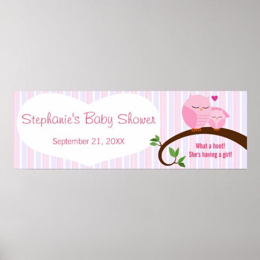 Ein Banner mit einer Babydusche in rosa Owls Poster (Vorne)