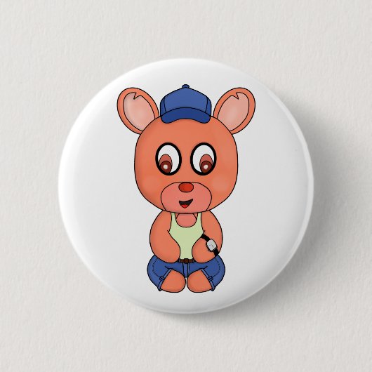 Ein Bär, der niedliche Kleidung und Accessoires tr Button (Vorderseite)