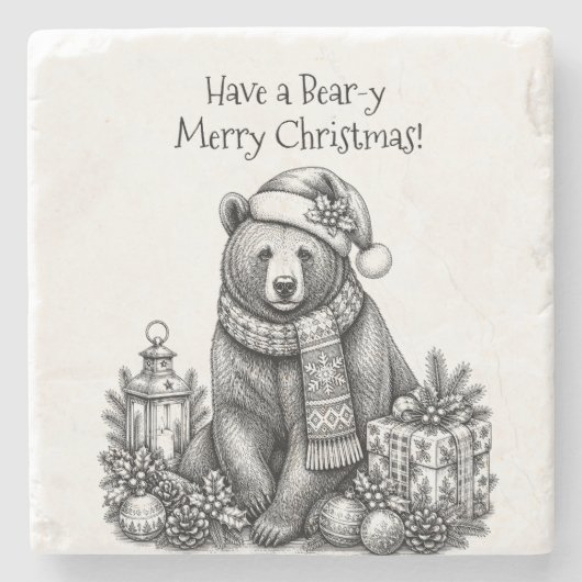 Ein Bär-iger Weihnachtsgruß Steinuntersetzer (Vorderseite)