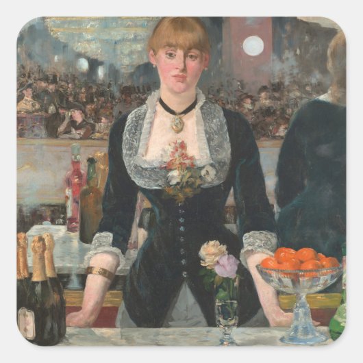 Ein Bar in den Folies-Bergère Edouard Manet Quadratischer Aufkleber (Vorderseite)