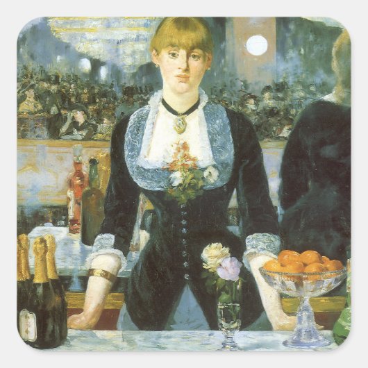 Ein Bar in den Folies Bergere von Edouard Manet Quadratischer Aufkleber (Vorderseite)