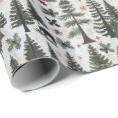 Ein Bär und Weihnachtsbäume in gepolstertem Muster Geschenkpapier (Rolleneckpunkt)